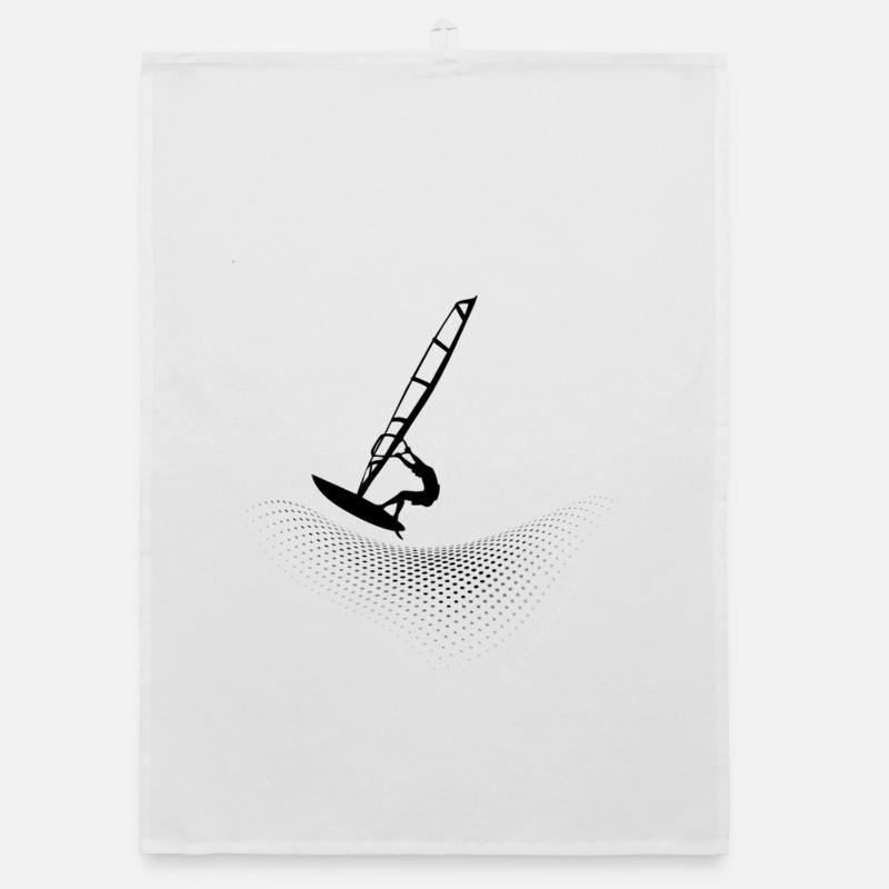 Véliplanchistes sur les vagues de points - Torchon bio - blanc