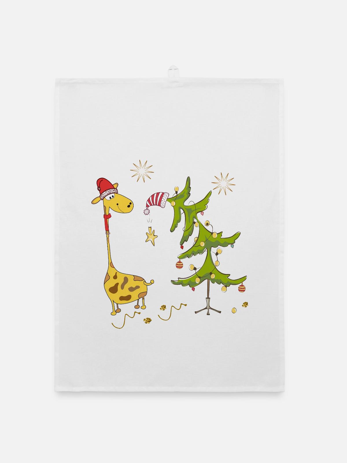 Giraffe mit Weihnachtsbaum - Organic Geschirrtuch - Weiß - Vorne
