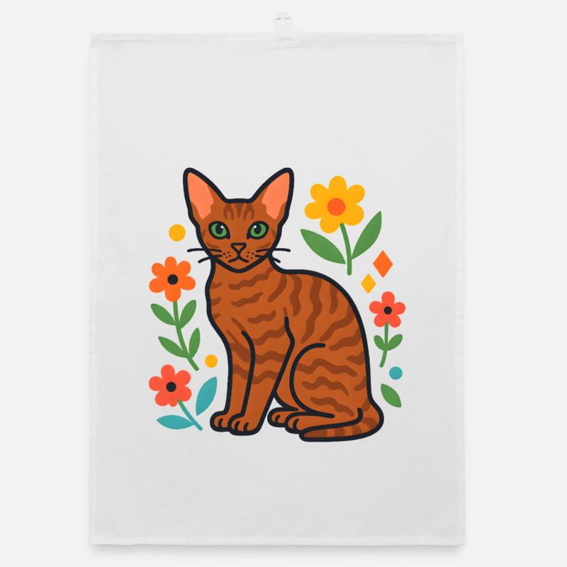 Devon Rex's cat in flower parade Organic dish towel
