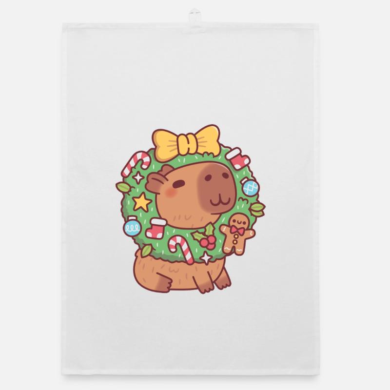 Süßes Capybara mit Weihnachtskranz Lustig - Organic Geschirrtuch - Weiß
