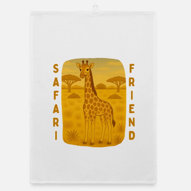 Girafe dans la savane dorée Torchon bio
