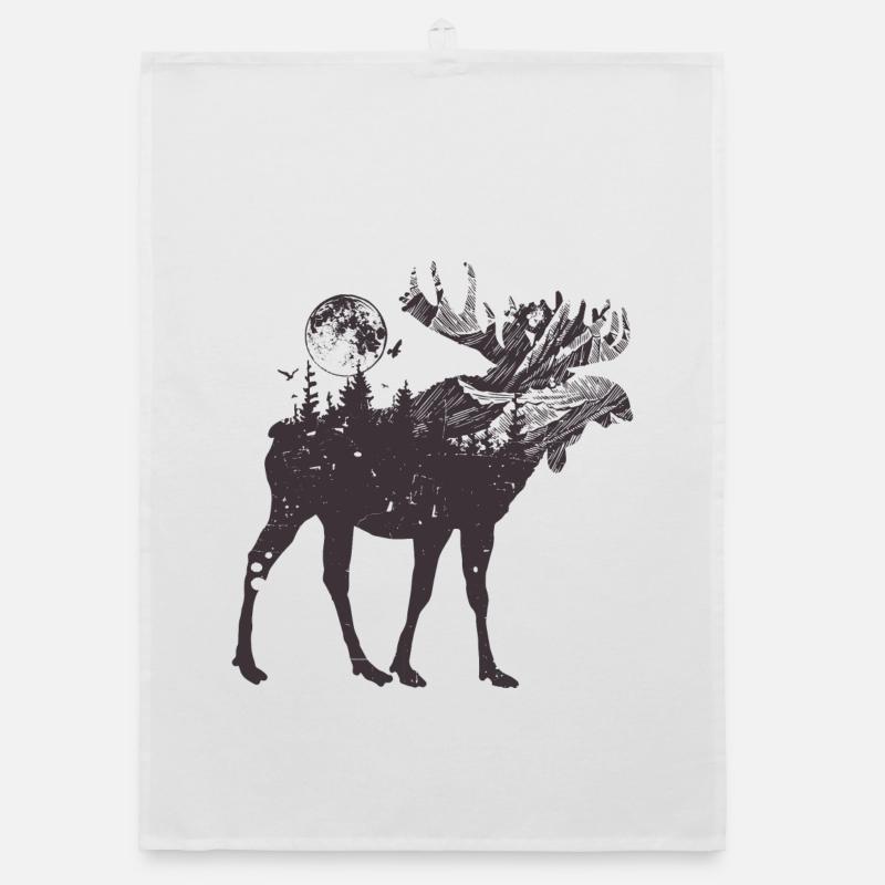Silhouette de la forêt d’orignaux éclairée par la lune Torchon bio