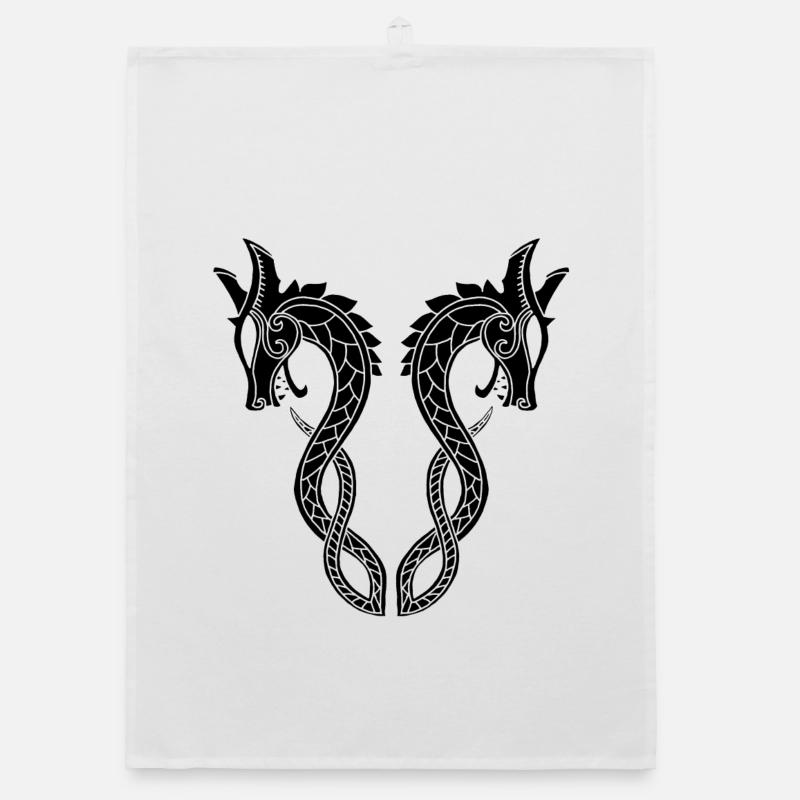 Two headed black dragon Organic dish towel