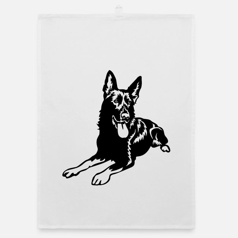 German Shepherd - Organic dish towel - white