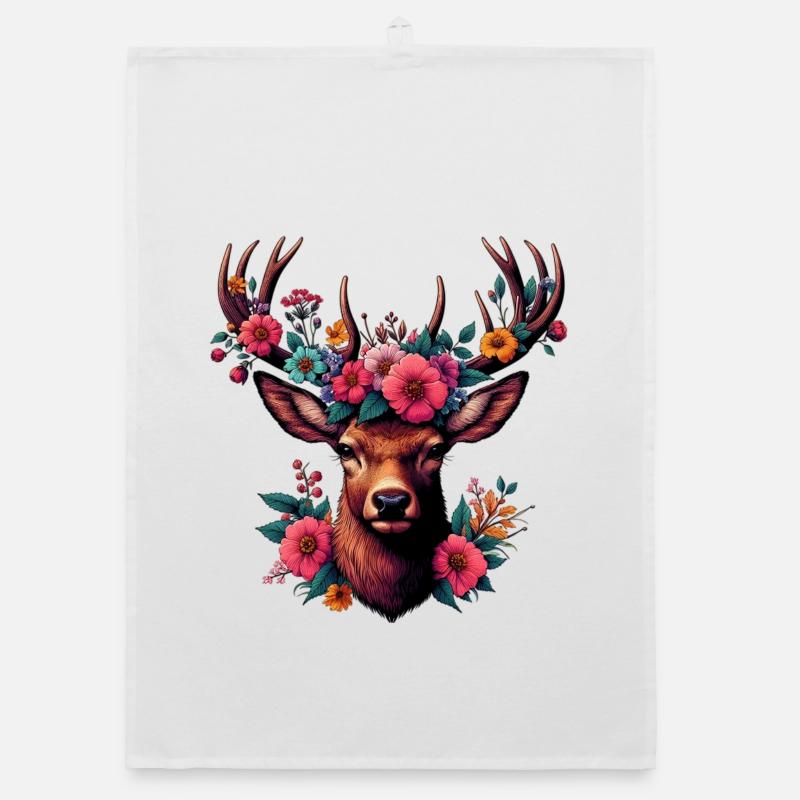 Cerf avec des fleurs Torchon bio