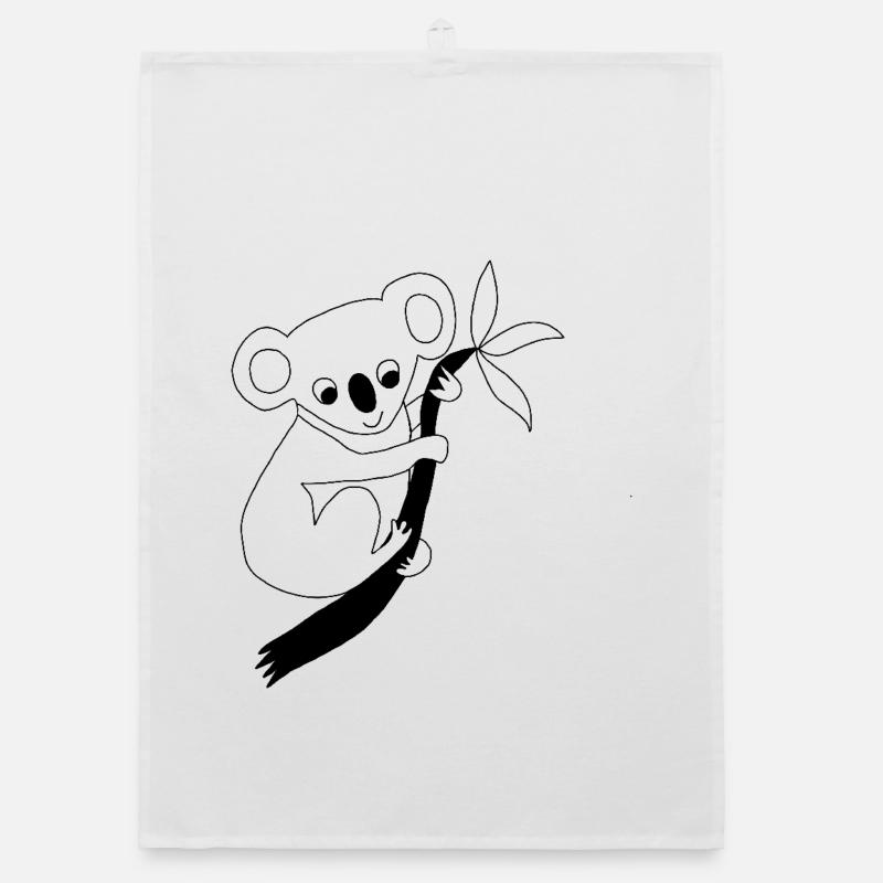 Koala - Graphique en noir et blanc - Torchon bio - blanc