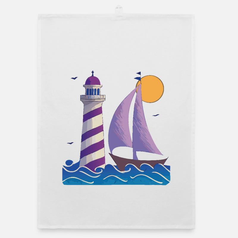 Lighthouse with boat Organic dish towel