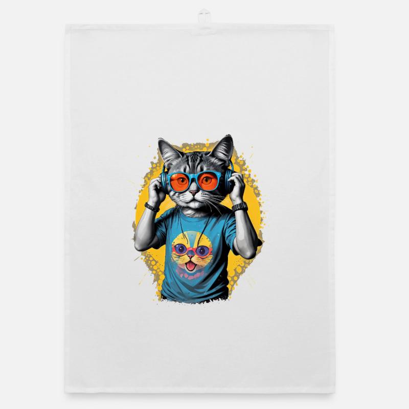 Neon Cat DJ Vibe Tee Organic dish towel