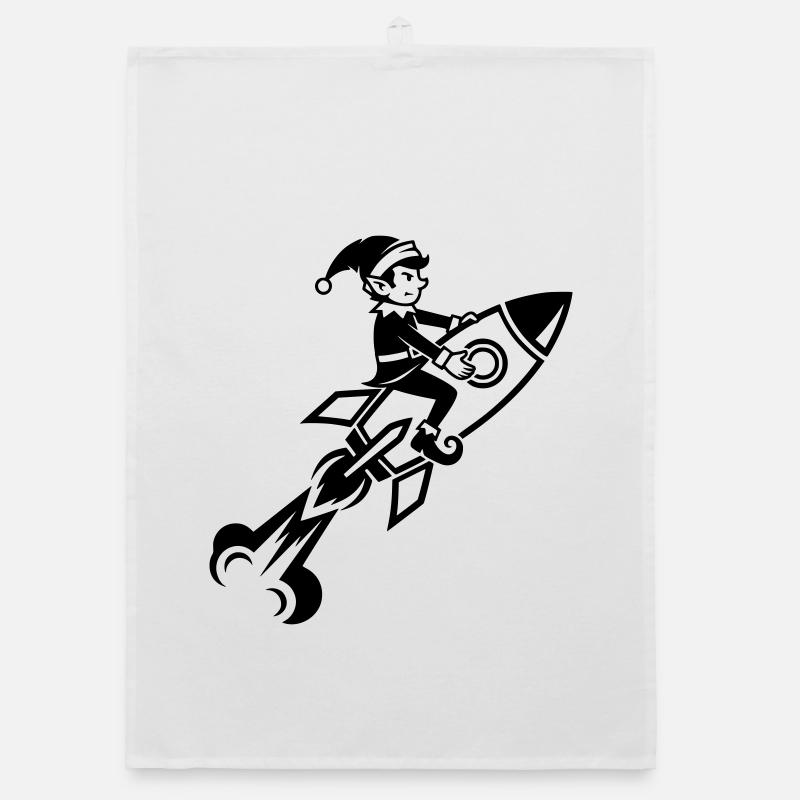Gnome on rocket flying cartoon design Organic dish towel