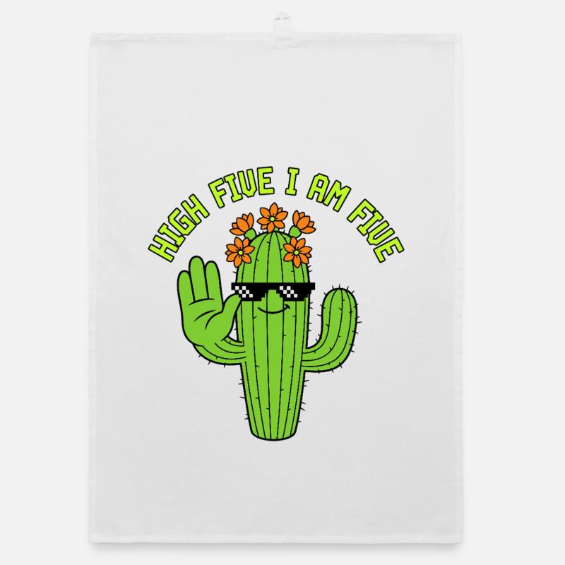 High Five Cactus 5th Birthday Organic dish towel