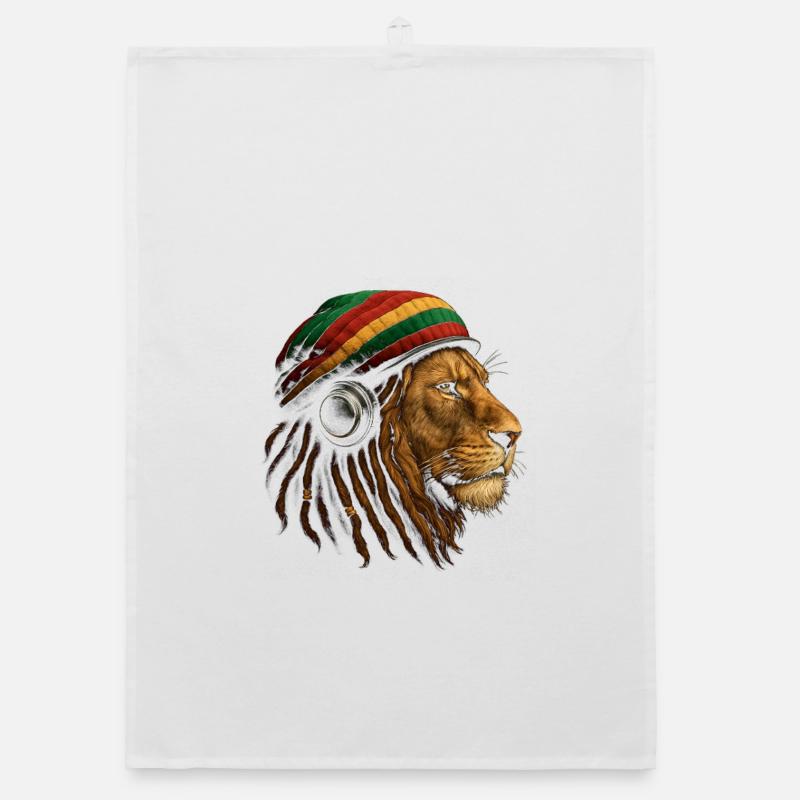 Löwe mit Rastafari Kopfhörer Organic Geschirrtuch