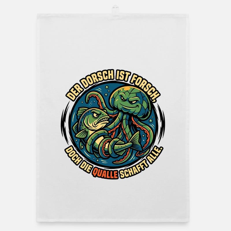 Cod and jellyfish underwater duel Organic dish towel