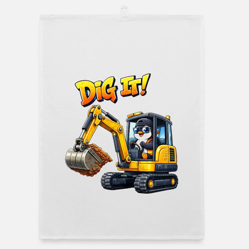 Cute Penguin Cartoon Excavator Driver Construction Equipment Operator Organic dish towel