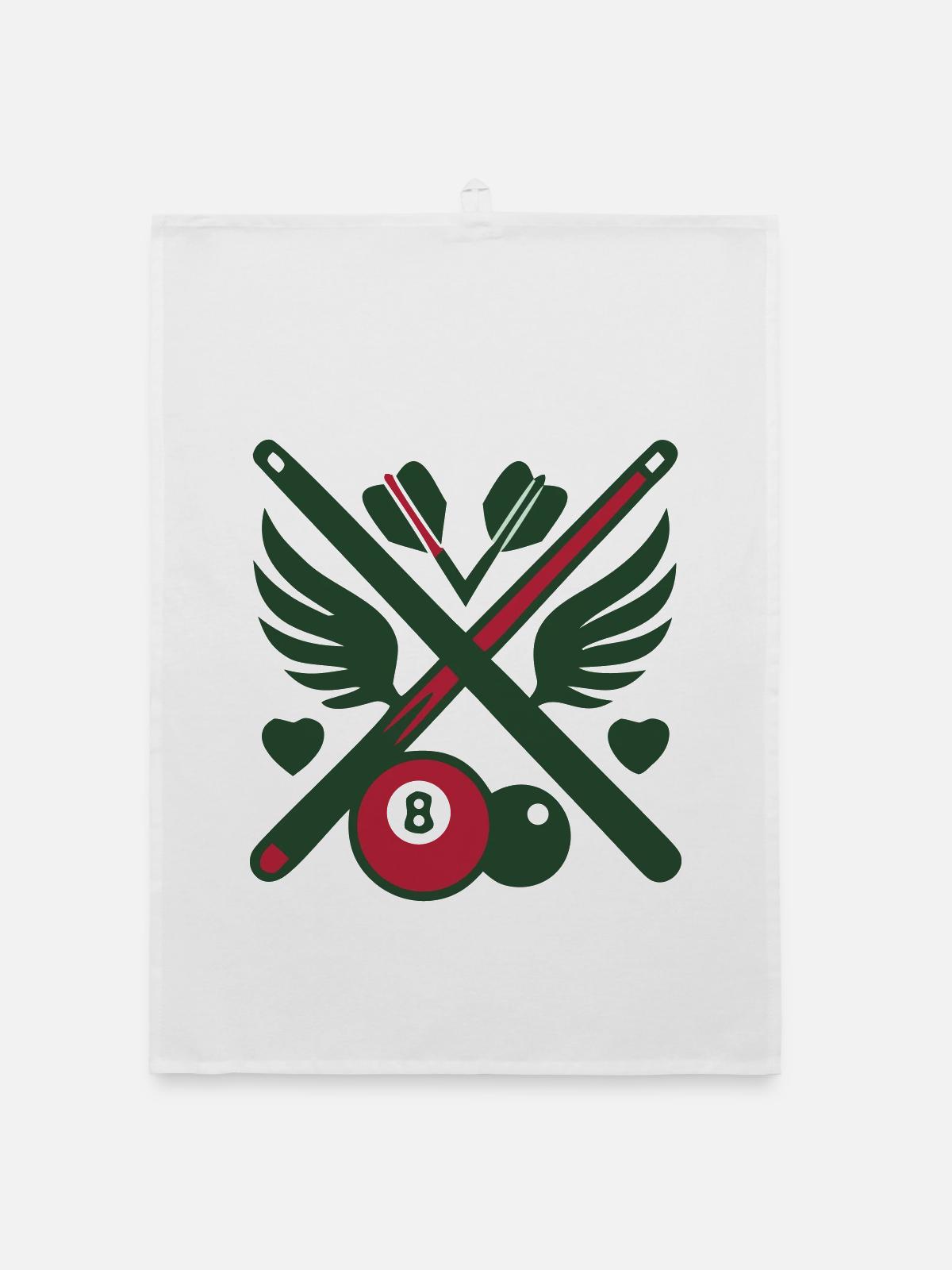 Billard Queue Fluegel Logo - Organic Geschirrtuch - Weiß - Vorne