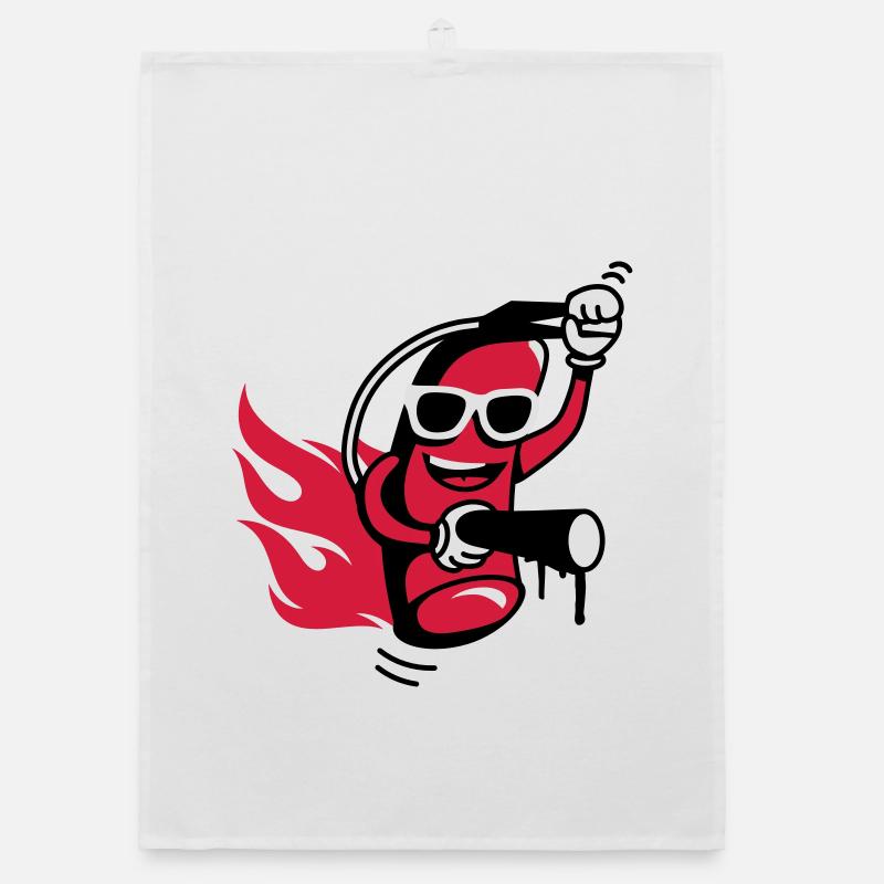 A funny fire extinguisher with glasses Organic dish towel