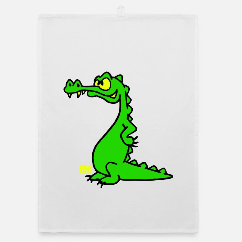 Crocodile souriant, design à trois couleurs - Torchon bio - blanc