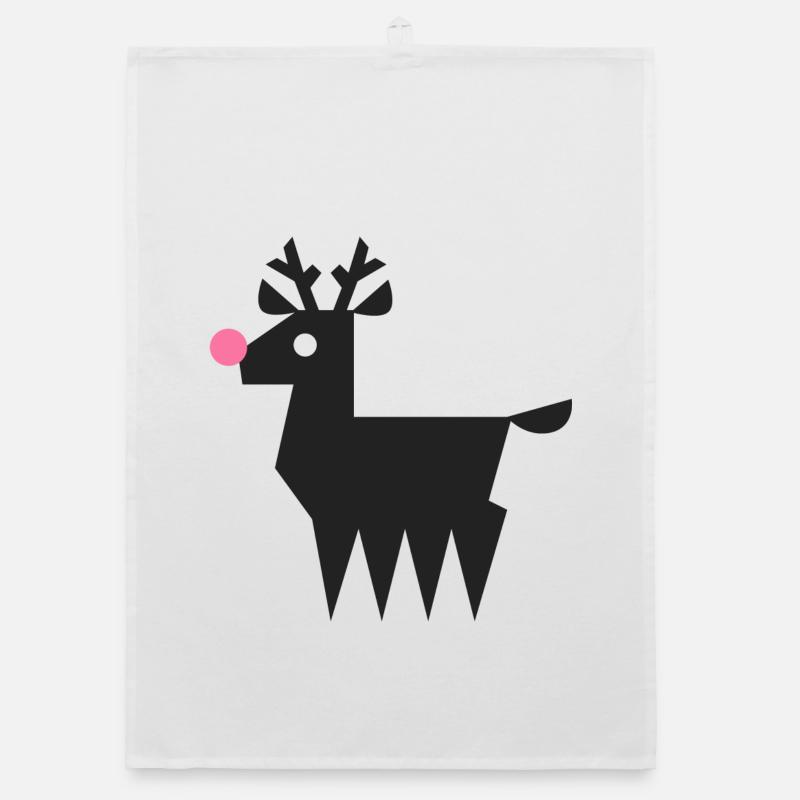 Rentier Rudolf Logo L schwarz mit neonpinker Nase - Organic Geschirrtuch - Weiß