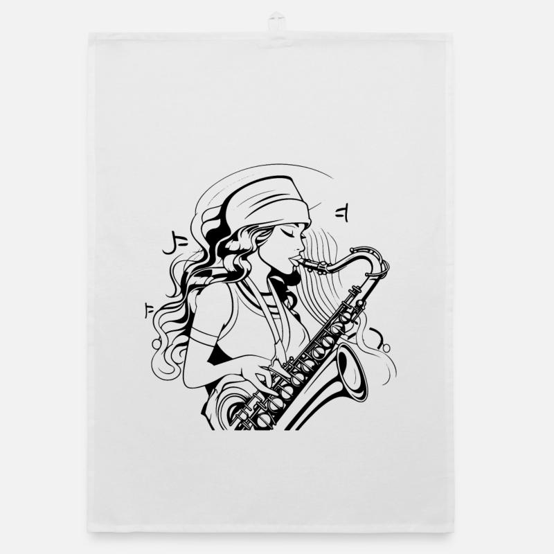 Saxophonist Drawing Organic dish towel