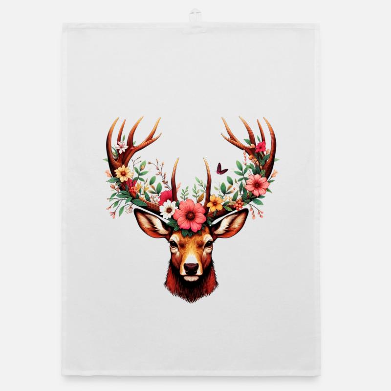 Hirsch mit Blumen Organic Geschirrtuch