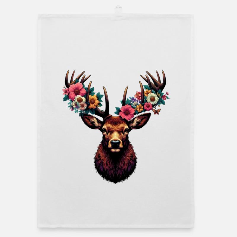 Hirsch mit Blumen Organic Geschirrtuch