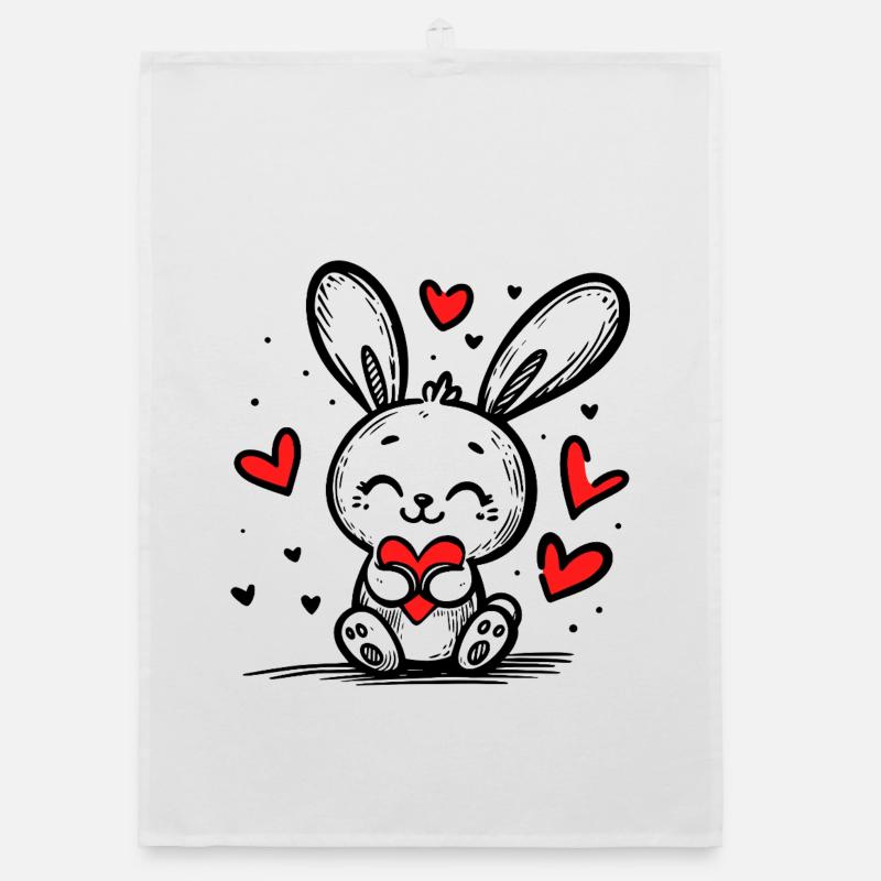 Lapin d’amour plein de cœurs - Torchon bio - blanc