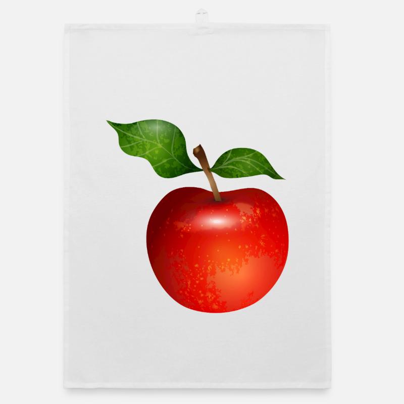 Bright red apple with leaves illustration Organic dish towel