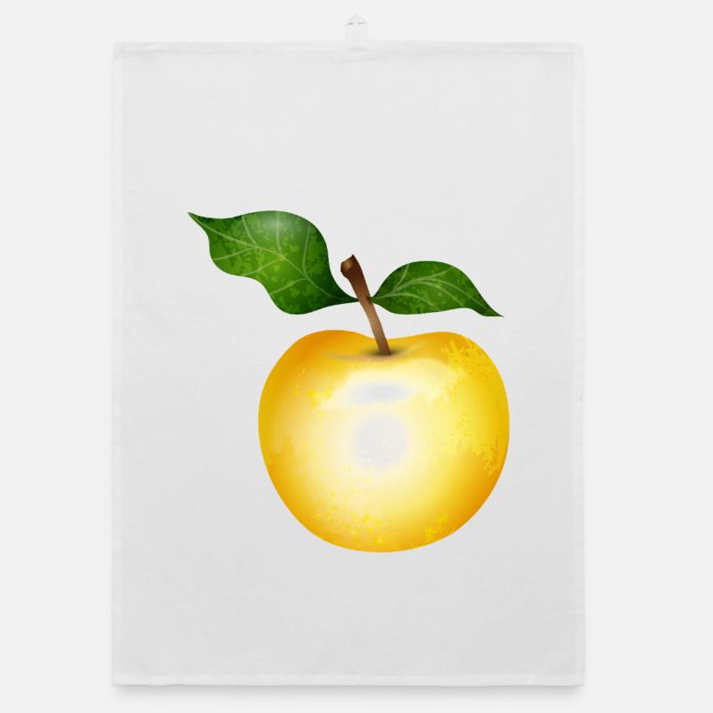 Pomme dorée avec illustration de feuilles vertes Torchon bio