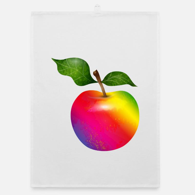 Bunter Regenbogen-Apfel mit Blättern Illustration Organic Geschirrtuch