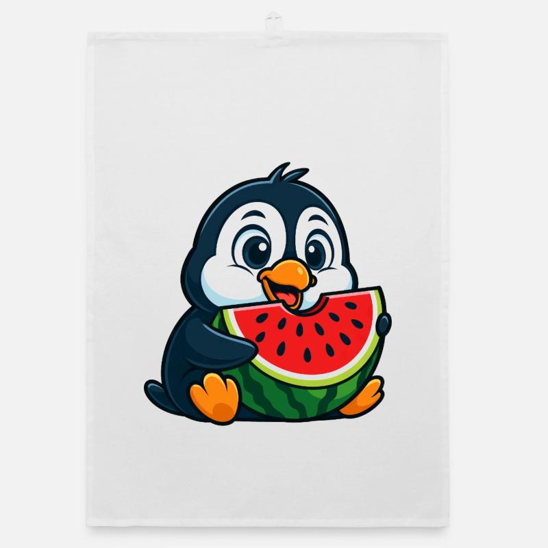 pingouin mignon avec pastèque dessin animé fruit arctique Torchon bio