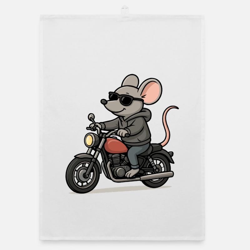 Stylish mouse on motorcycle Organic dish towel