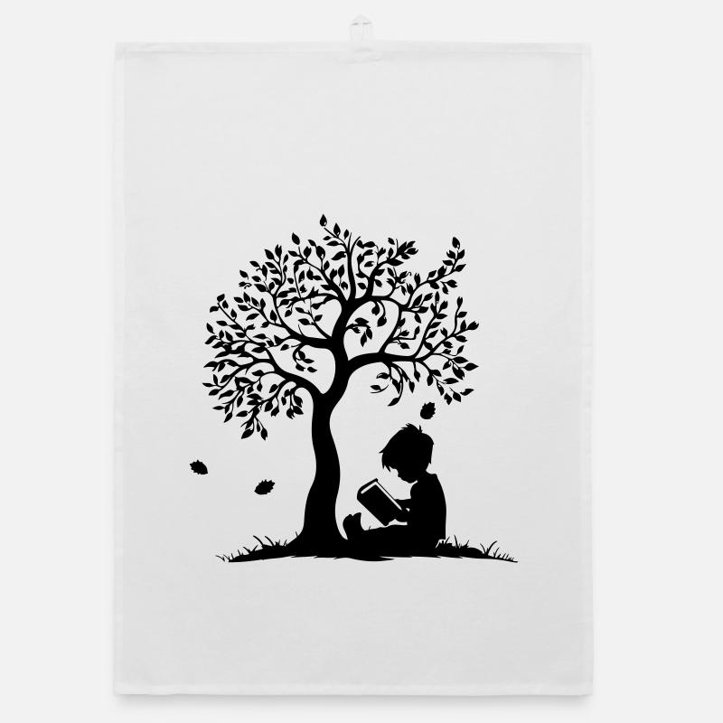 Child Reading Under Tree Organic dish towel