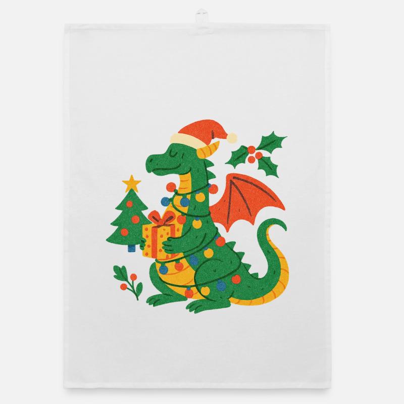 Festlicher Drache mit Geschenken Organic Geschirrtuch