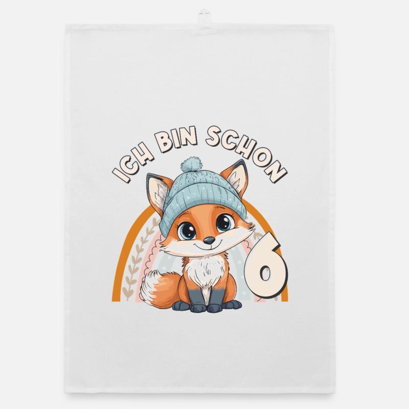6th Birthday Fox Rainbow Cute Cute Organic dish towel