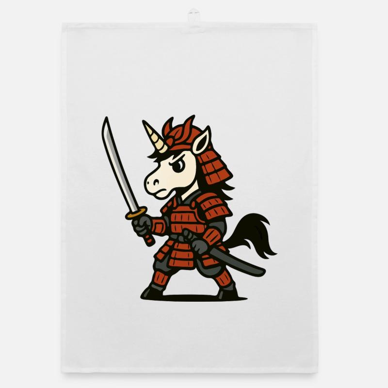Samurai-Einhornkrieger mit roter Rüstung und Klinge Organic Geschirrtuch