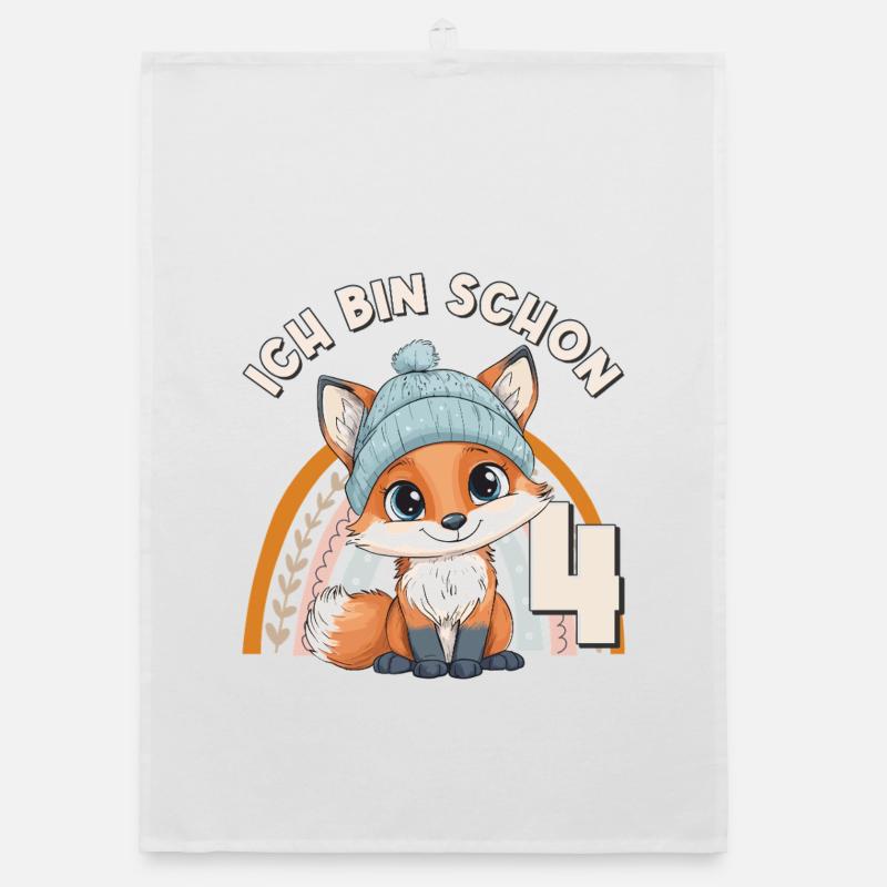 4th Birthday Fox Rainbow Cute Cute Organic dish towel