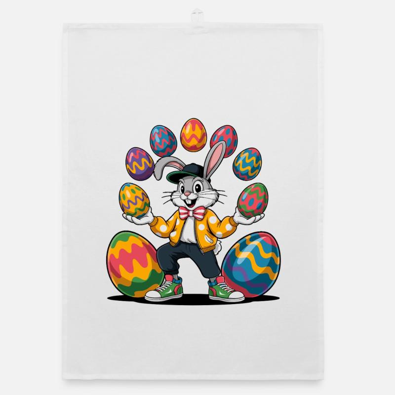 Easter bunny with colorful eggs Organic dish towel