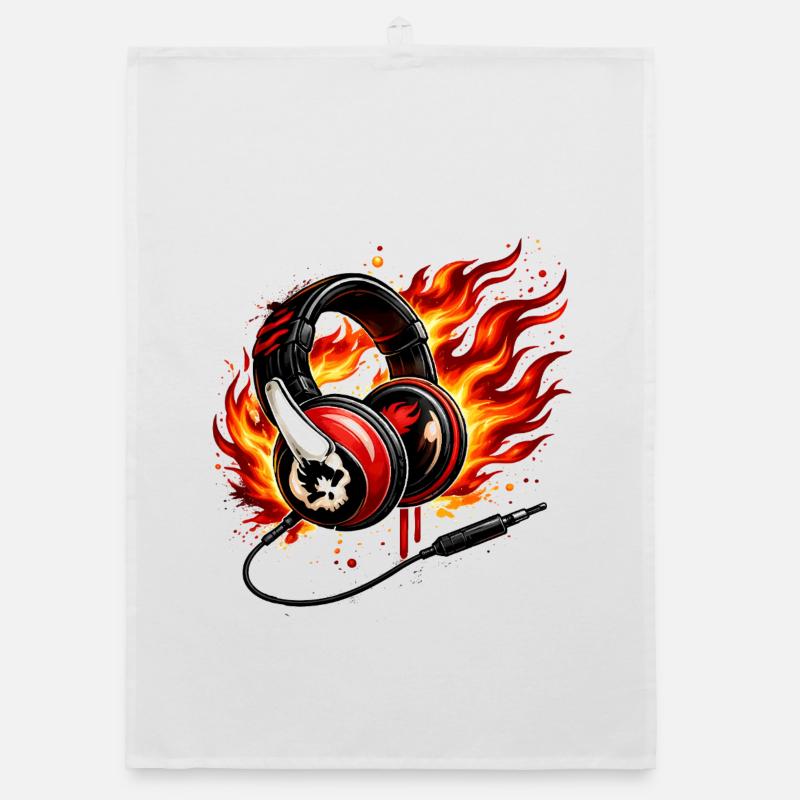 Flame Headphone Skull Design Organic dish towel