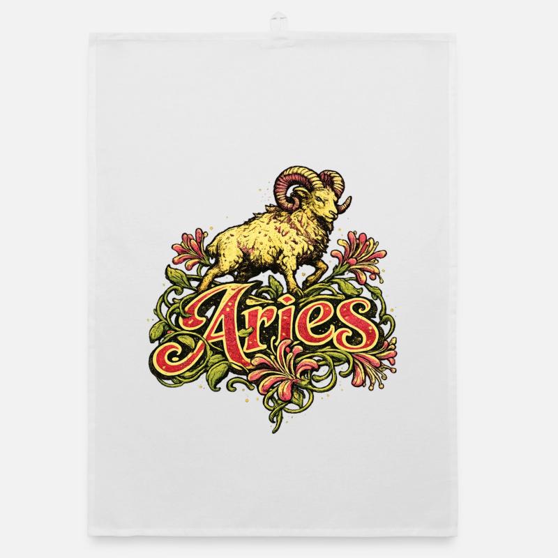 Widder-Widder-Blumenwappen Organic Geschirrtuch