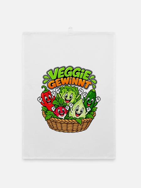 Veggie Gewinnt: Bunte Gemüsefreude - Organic Geschirrtuch - Weiß - Vorne