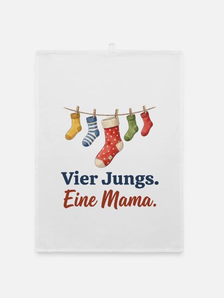 Vier Jungs. Eine Mama. – Mama von vier Söhnen - Organic Geschirrtuch - Weiß - Vorne
