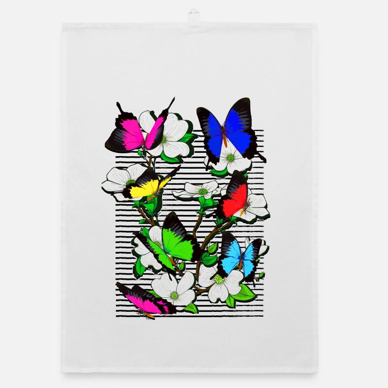 Papillon Papillon - papillon - bouquet de fleurs Torchon bio