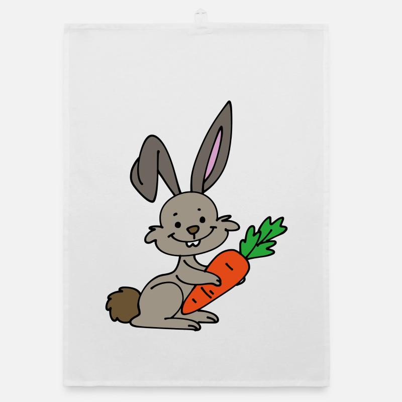 Rabbit with carrot - Organic dish towel - white