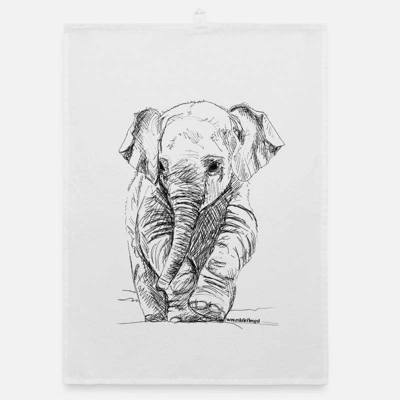 Elefant - Organic Geschirrtuch - Weiß