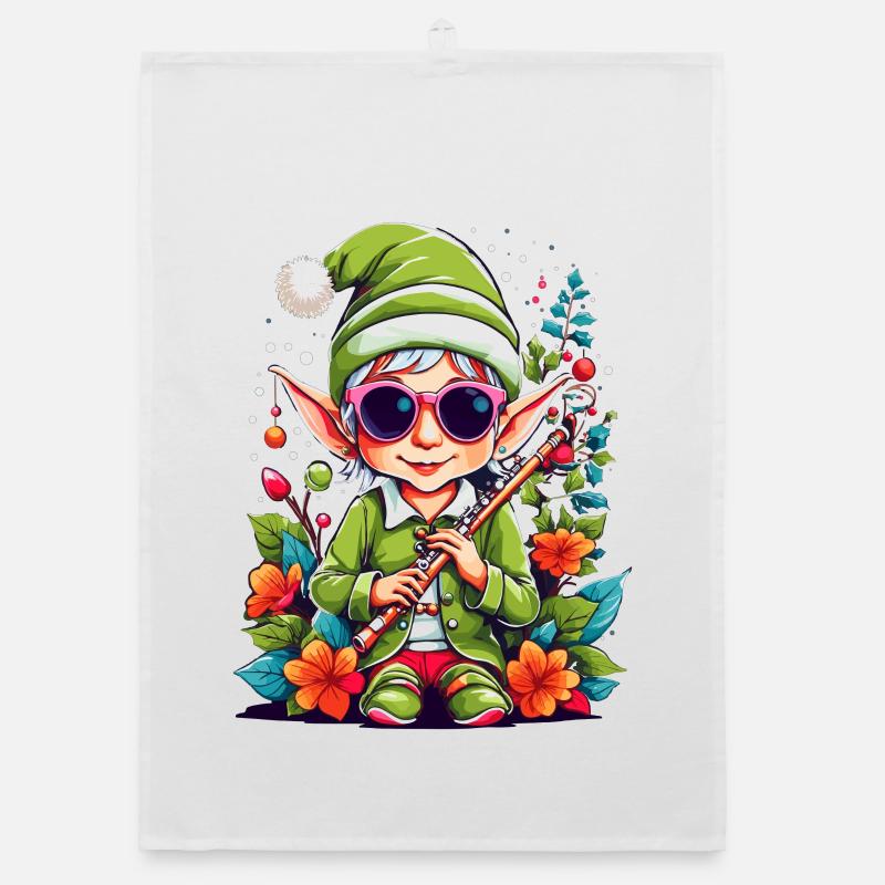 Elf with flute Organic dish towel