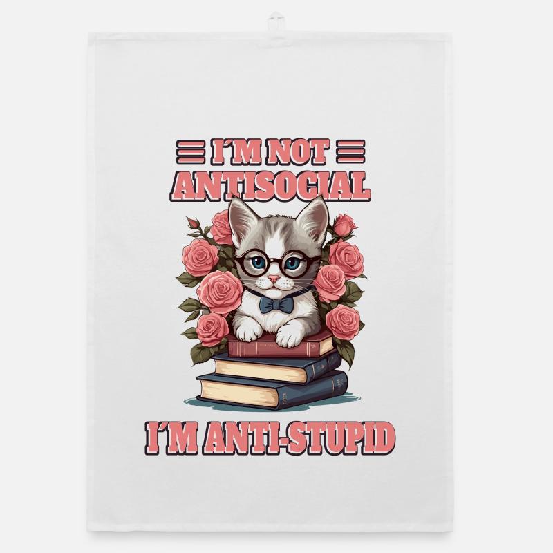 Chat malin avec lunettes de lecture Torchon bio