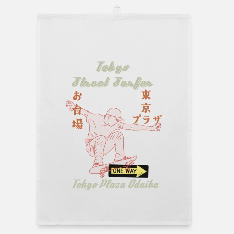 Tokyo Surfer Dude - Organic Geschirrtuch - Weiß