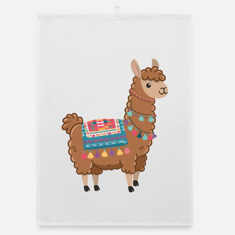 Buntes Boho-Lama Organic Geschirrtuch