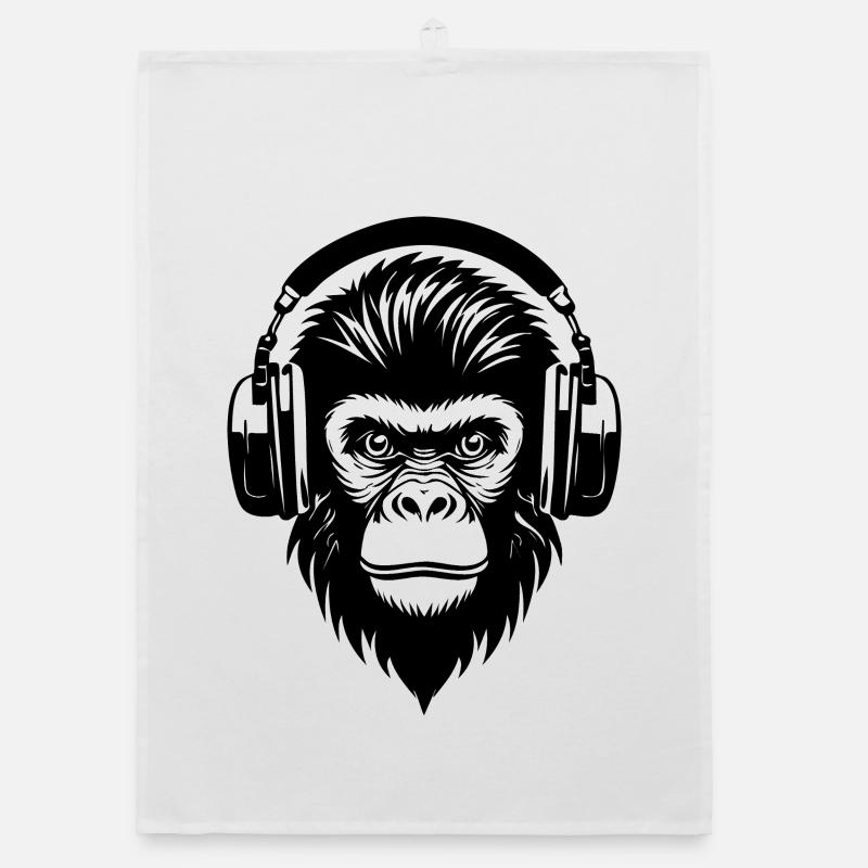 Comic-Affe mit Strähnen und Kopfhörern Shirt Organic Geschirrtuch