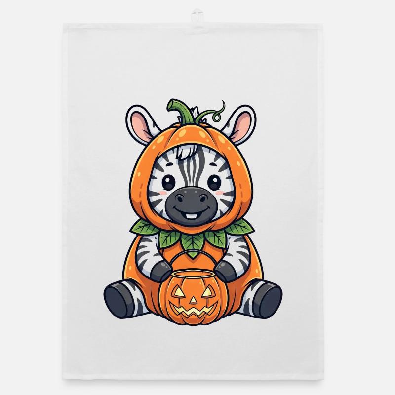 Cute Halloween Zebra with Hat and Pumpkin Lantern Organic dish towel
