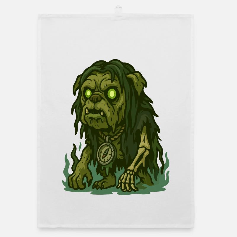 Zombie Bulldog with Glowing Eyes and Compass Organic dish towel